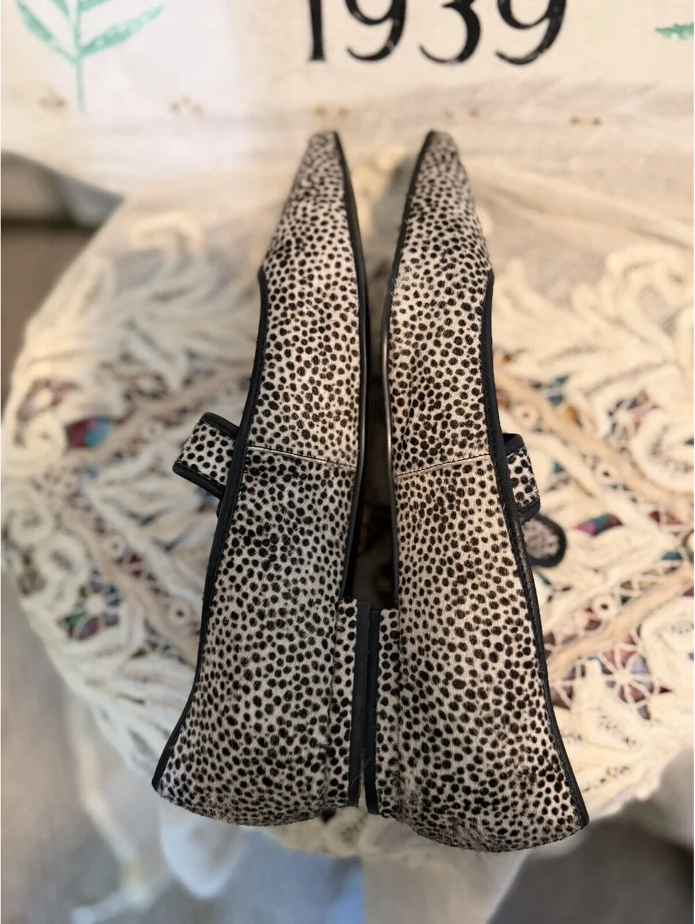 Boden Vic Chisel Toe Mary Jane Dalmation Print Black Ivory Mary Jane Sz 42/10